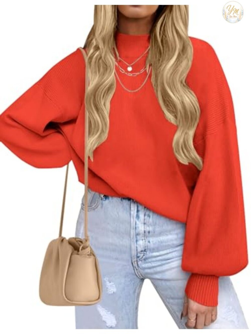 Turtleneck Long Sleeve Knit Oversized Sweater Loose Fit Pullover